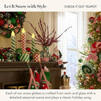 MACKENZIE CHILDS Snow Globe, Christmas Decor for Living Room, Check It Out Teapot