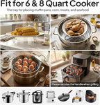 Stackable Egg Steamer Rack Holds 18 Eggs with Handles, Stainless Steel Instant Pot Trivet Fits 6qt/8qt Pressure Cooker, 2-in-1 with Skewers for Grilling