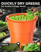 WantJoin Commercial Salad Spinner - 6 Gallon Salad Dryer w/Silicone Anti-slip Mat & Draining Hose, Orange, 24Qt Manual Salad Spinner for up to 7 Heads of Lettuce Spinner Large for Catering