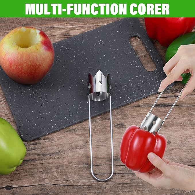2 PCS Red Bell Pepper Seed Corer-multifunctional Fruit and Vegetable Core Remover Tool Stainless Steel Kitchen Gadgets for Pepper Pineapple Pear Apple Corer Vegetables Fruit