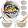 4-1 Colander with Bowl Set - Rotatable Colander for Kitchen (Patented), Upgraded Graters Food Strainers for Pasta Fruits and Vegetables, Funny Presents for Women, Aesthetic Kitchen Gadget - Beige