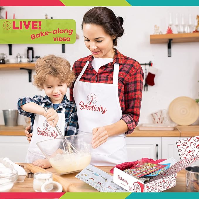 Baketivity Kids Baking Set, Meal Cooking Party Supply Kit for Teens, Real Fun Little Junior Chef Essential Kitchen Lessons, Includes Pre-Measured Ingredients (Baketivity Kit, Red Velvet)