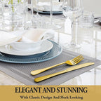 24 Pcs Gold Silverware Set with Steak Knives, Stainless Steel Flatware Cutlery Set Service for 4, Kitchen Tableware Set, Utensil Set for Home and Restaurant, Knives Forks Spoon Set, Dishwasher Safe