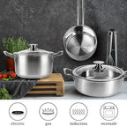 6-Piece Stainless Steel Cookware Set, Induction Pots and Pans Set with Glass Lids, Non-Toxic Kitchen Set for Gas/Electric/Induction, Oven & Dishwasher Safe