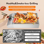 1800W Countertop Electric BBQ Grill Commercial and Home use Stainless Steel Barbecue Griddle Smokeless Portable Cooking Oven for Indoor Outdoor Picnic 122° F to 572°F for Burgers, Fish, Steak