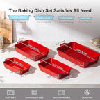 Dafuceramic Casserole Dishes for Oven, Baking Dishes, Ceramic Bakeware Sets of 4, Rectangular Baking Pan Set with Handles for Baking, Casserole, Kitchen, Wedding Gift (Red)