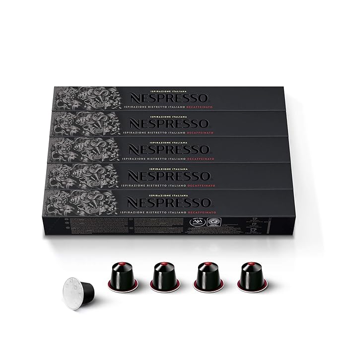 Nespresso Capsules Original Line, Ristretto Decaffeinato, Dark Roast Coffee, 50 Count Coffee Pods
