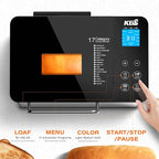 KBS Pro 710W 2LB Bread Maker, Stainless Steel 17-in-1 Smart Bread Machine with Healthy Ceramic Pan, Automatic Nut Dispenser, Tempered Glass Touch Panel, 3 Crust Colors, 15H Timer& Keep-Warm, Recipes