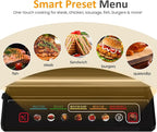 Sunvivi Indoor Grill & Griddle with Preset Menu, 1600W Electric Panini Press Sandwich Maker, Removable Nonstick Plates, Locking Lid, Double-sided Grill with 180° Flat Opening, Stainless Steel, Black