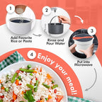 Microwave Rice Cooker Steamer and Pasta Cooker with Strainer - Mess-Free Design, Dishwasher Safe, Cooks Up to 8 Cups