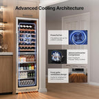 Ca'Lefort 24 Inch Wine & Beverage Refrigerator - 185 Can + 77 Bottle Dual Zone 34-65°F Cooler, 10 Adjustable Shelves & 3 LED Lights, Energy Star Certified Built-in/Freestanding for Home/Bar/Kitchen