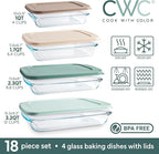 COOK WITH COLOR 8-Piece Deep Glass Baking Dish Set with Plastic Lids – Casserole and Food Storage Containers for Lasagna, Leftovers – Freezer-to-Oven, Microwave & Dishwasher Safe, Mint