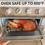 QPMR Roasting Pan with Rack, 21” Rectangular Granite Roaster Pan, 25lb Capacity, Large Roaster Pot for Baking Turkey with Versatile Lid