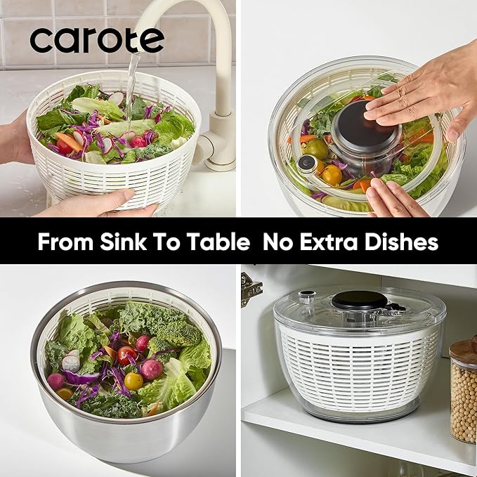CAROTE 3.8 Qt Salad Spinner Small Lettuce Spinner Plastic Vegetable Fruit Washer, Vegetable Cleaner Salad Cleaner Lettuce Washer, Non-Slip Base, BPA-Free