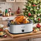 Electric Roaster Oven 26 Quart, Electric Turkey Roaster with Viewing & Self-basting Lid, Large Roaster Pan with Defrost & Warm Function, Stainless Steel Turkey Roaster Oven, Silver