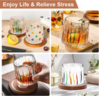 Rotatable Old Fashioned Glass, 275ml/10oz Crystal Whiskey Glass Set of 4, Wood Coaster, Thickening, Used as Rum Glass, Cocktail Cup, Coffee Cup, Milk Cup to Relax and Reduce Stress, Christmas gifts
