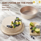 HONGBAKE 8 Inch Round Cake Pan Set for Baking with 2 Pcs Silicone Baking Sling Mats, Nonstick Circle Cake Pans Set of 2, 2.5" Deeper Layer Cake Tin for Oven, Cheesecake Mold, Huty Duty, Golden