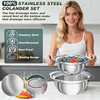 Stainless Steel Colanders with Mixing Bowl - 2.0QT & 2.0QT Strainer and Colander with Handle, 3.0QT Nesting Kitchen Bowl with Colander For Pasta, Vegetables, Fruit, Rice, 3PCS
