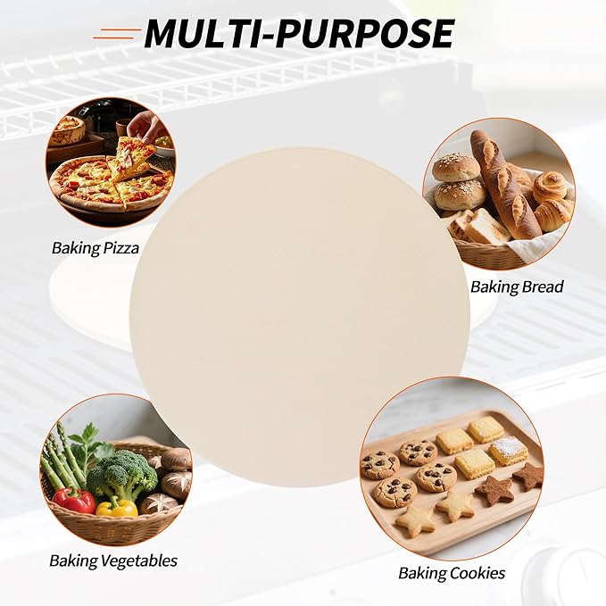 Round Pizza Stone for Oven, 13" Cooking Stone Compatible with Breville Smart Oven BOV800 BOV845, Cordierite Baking Stones for BBQ Grill, Pizza Stones BOV800PS Replacement for Breville Oven Accessories