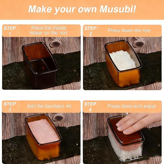 3PCS Clear Amber Onigiri Rice Ball Mold Maker Kit, Musubi Press, Triangle Sushi Press for Kid Lunch Bento, Non-stick, BPA-Free