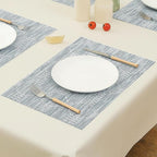 Leetaltree Jacquard Blue Placemats Set of 12 - Heat Resistant Non-Slip Place mats for Dining Table, Washable Durable PVC Vinyl Woven Table Mats（Jacquard Blue, 12）