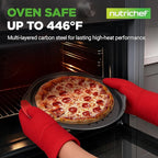 NutriChef 13-Inch Nonstick Pizza Tray - Round Carbon Steel Non-Stick Pizza Pan with Perforated Holes, Premium Bakeware Pizza Screen with Silicone Grip Handles, Dishwasher Safe - NCBPIZ1