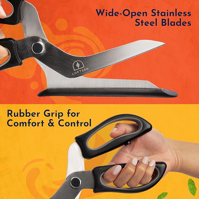 Loftern Pizza Scissors - Stainless Steel Non-Stick Kitchen Scissors Two-Piece Design Separates for Easy Cleaning - Pizza Cutter & Food Slicer with Comfort Sure-Grip and Non-Scratching Serving Base