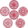 SMARTAKE 6 Set Silicone Trivets, Multi-Use Carved Trivet, Insulated Non-Slip Durable Kitchen Mats, Flexible Modern Kitchen Table Mat, for Hot Dishes, Pots, Dining Countertop, Red