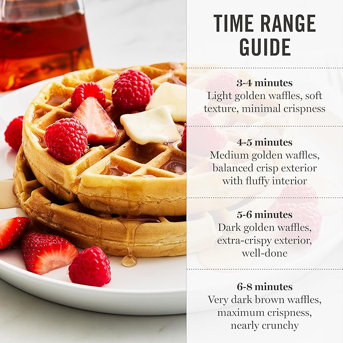 Martha Stewart Rotating Waffle Maker, 180° Flip Iron with PFAS-Free Nonstick Plates, Adjustable Timer, Ready Light, Drip Tray, Space Saving, Classic Round 7”, Easy to Clean, Stainless Steel, Caviar
