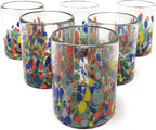 Dos Sueños Hand Blown Mexican Drinking Glasses – Set of 6 Confetti Carmen Tumbler Glasses (10 oz each)