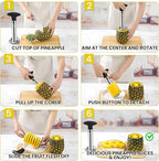 AUBENR Premium Pineapple Corer and Slicer Tool - Sharp Pineapple Cutter with Serrated Tips - Easy to Use and Clean - Stainless Steel Core Remover for Pineapple - Core Fruits with Ease(Black)