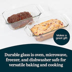 Libbey Baker’s Premium 2 Piece Glass Baking Dish Set, Stackable, Space Saving Glass Bakeware Set, Oven Baking Dish for Bread, Pound Cakes, Meatloaf