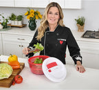 CatCora Quickspin One-Handed Salad Spinner, Accelerated Pump-Action With Built-In Break For Perfectly Dried Salad Greens, Ergonomic Single-Hand Design