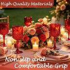 Plastic Wine Glasses, Plastic Goblets Vintage Style Cordial Unbreakable Drinking Glasses, Reusable Drinkware for Wedding Reception, Grand Event Party Supplies,Mother's Day (12, Red)