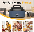 26Qt Turkey Roaster Oven Buffet with Self-Basting Lid, 1450W Electric Roaster Oven with Cool-Touch Handles, with Removable Pan and Rack, Blue
