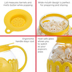 Ecolution Patented Micro-Pop Microwave Popcorn Popper with Temperature Safe Glass, 3-in-1 Lid Measures Kernels and Melts Butter, Made Without BPA, Dishwasher Safe, 1.5-Quart, Yellow