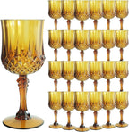 Plastic Wine Glasses, Plastic Goblets Vintage Style Cordial Unbreakable Drinking Glasses, Reusable Drinkware for Wedding Reception, Grand Event Party Supplies (24, Amber)