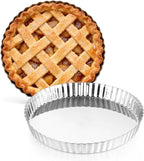 TeamFar 2 Pack Tart Pans, 9.5 Inch Stainless Steel Round Tart Pie Pan, Metal Quiche Baking Dish with Fluted Side for Baking Fruit Tarts, Quiches, Pies, Mousse Cakes, Heavy Duty & Dishwasher Safe