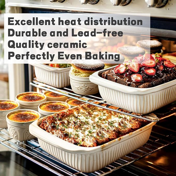 Artena Baking Dish 2.3 Quarts, Casserole Dishes For Oven, Baking Pan With Handles, Lasagna Pan Deep, Large Casserole Dish, Rectangular Ceramic Bakeware, White (Only Baking Dish)