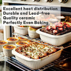 Artena Casserole Dishes For Oven, Ceramic Baking Dish, Large Lasagna Pan With Handles, Baking Pan Casserole Dish, Rectangular Bakeware Deep, White, Set Of 3 (5.1Qt/2.3Qt/1.1Qt) (Baking Dish With Lids)