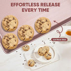 Sakerplus Nonstick Baking Sheet Pan Set of 3, Heavy Duty Cookie Sheets for Oven with Stripe Texture Pattern, 0.6mm Thick Quarter/Half/Jelly Roll Pans, Rust-Resistant & Easy Clean (Pink)