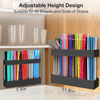 9.5” Large Acrylic Straw Holder for Cabinet Door, Reusable Adjustable Two-Part Straws Organizer with Ultra Sticky Adhesive Strips, 2026 Straw Storage for Kitchen Cupboard (Black)