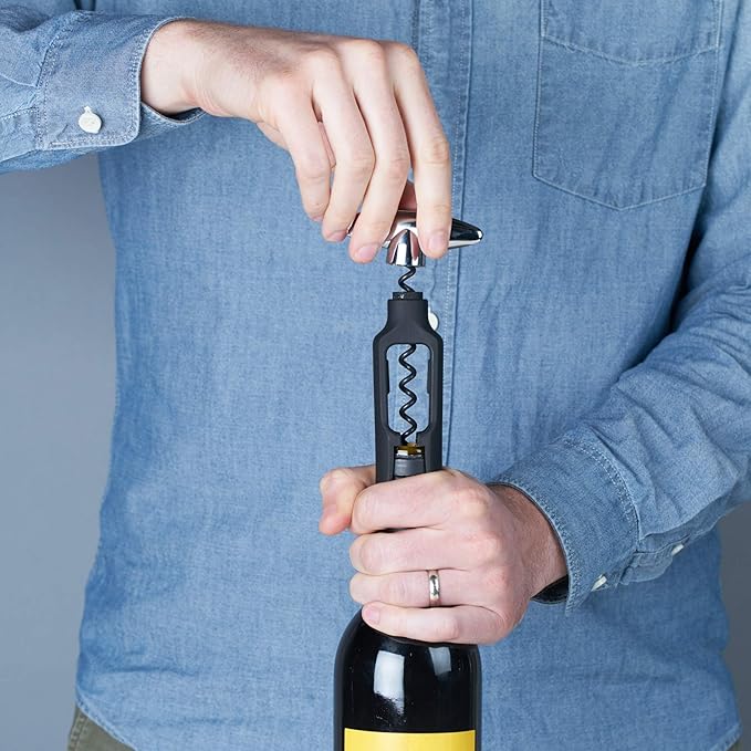 True Self Pulling Corkscrew Wine Opener, Durable Plastic with Easy Turn Chrome Handle, Wine Bottle Opener for Bartenders, Home Bar Tools, Bar Cart Accessories, Kitchen Essentials, Set of 1, Black
