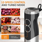 Sunvivi Cordless Hand Blender: 1000W 12-Speed Electric Stick Mixer with 10 Accessories, 600ML Chopper, Whisk, Milk Frother for Smoothie, Soup, Puree, Immersion Blender Set, Black