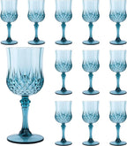Plastic Wine Glasses, Plastic Goblets Vintage Style Cordial Unbreakable Drinking Glasses, Reusable Drinkware for Wedding Reception, Grand Event Party Supplies (12, Dusty Blue)