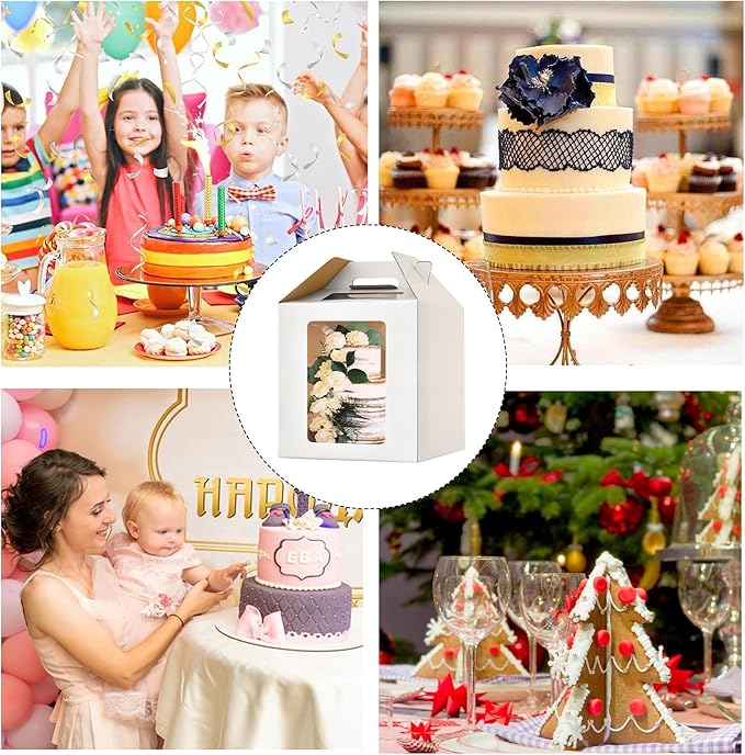 14x14x14 Inch Tall Cake Boxes for Tier Cakes,3pack Large Tiered Cake Boxes with windows, 12in 14in Sturdy Layer Cake Carrier,Disposable Cake Containers
