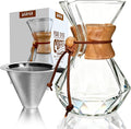 AGOGO Pour Over Coffee Maker Glass - Barista Kit with 304 Stainless Filter for Home, Office, Camping, Cafes - Easy Clean Coffee Dripper Set (Soft Towel&Brush) (28oz Diamond Design w/SS Filter)