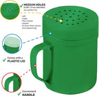 CUSINIUM 6oz Forest Green Stainless Steel Salt Pepper Dredge Shakers - With Plastic Cap - With Handle - Pack of 2