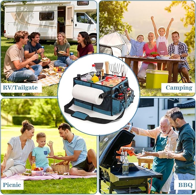 Lorbro Grill Caddy, BBQ Caddy with Paper Towel Holder, Portable Picnic Basket for Utensil and Condiment, Barbecue Grilling Tool Accessories Storage Organizer for Outdoor Griddle, Tailgate, Camping, RV