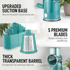 Zulay Kitchen Rotary Cheese Grater 5 Blade Cheese Shredder - Manual Hand Crank Cheese Grater With Reinforced Suction & 5 Interchangeable Drums - Easy to Use, Vegetable Chopper Round Mandoline Slicer